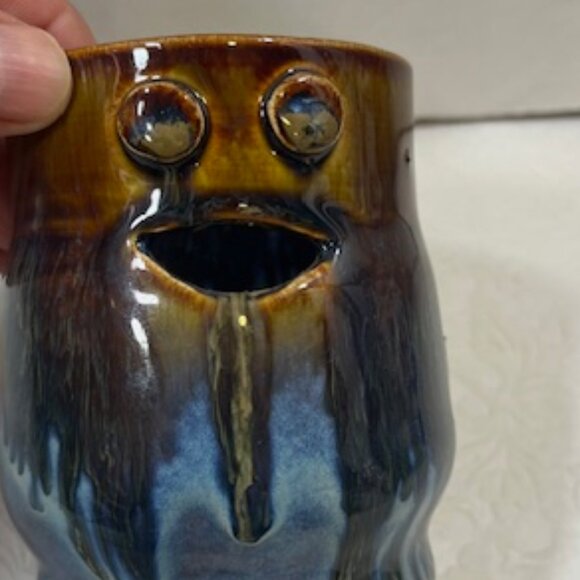VTG Handmade Glossy Face Art Pottery Ceramic Candle Holder, Nick Knacks, etc 4" - Picture 8 of 12